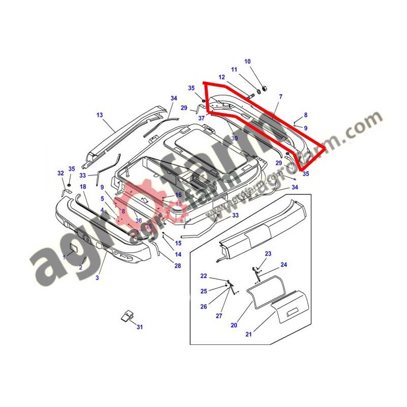 COUVERCLE DE TOIT ARRIERE MASSEY FERGUSON ORIGINAL